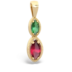 Lab Emerald Antique-Style Halo 14K Yellow Gold pendant P5700