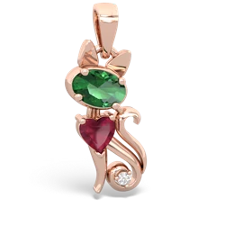 Lab Emerald Kitten 14K Rose Gold pendant P5780