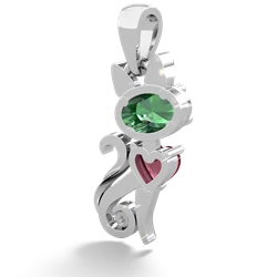 Lab Emerald Kitten 14K White Gold pendant P5780