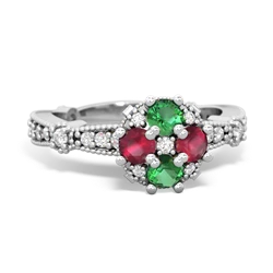 Lab Emerald Sparkling Tiara Cluster 14K White Gold ring R26293RD