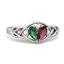 Lab Emerald Celtic Love Knot 14K White Gold ring R5420