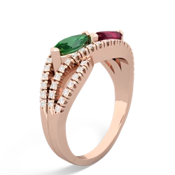 Lab Emerald Diamond Rivers 14K Rose Gold ring R3070