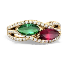 Lab Emerald Diamond Rivers 14K Yellow Gold ring R3070