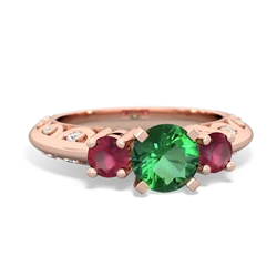 Lab Emerald Art Deco Eternal Embrace Engagement 14K Rose Gold ring C2003