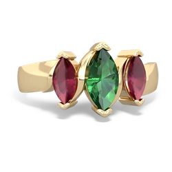 Lab Emerald Three Peeks 14K Yellow Gold ring R2433