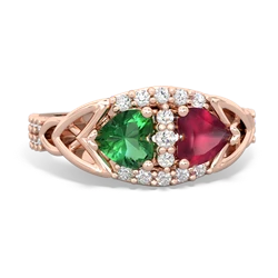 Lab Emerald Sparkling Celtic Knot 14K Rose Gold ring R2645