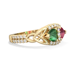 Lab Emerald Sparkling Celtic Knot 14K Yellow Gold ring R2645