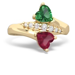 Lab Emerald Heart To Heart 14K Yellow Gold ring R2064