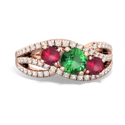 Lab Emerald Three Stone Aurora 14K Rose Gold ring R3080