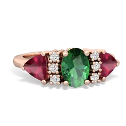 Lab Emerald Antique Style Three Stone 14K Rose Gold ring R2186