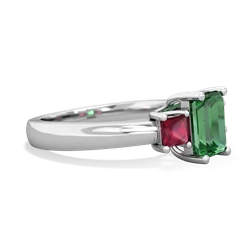 Lab Emerald Three Stone Emerald-Cut Trellis 14K White Gold ring R4021