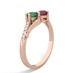 Lab Emerald Infinity Pave Two Stone 14K Rose Gold ring R5285