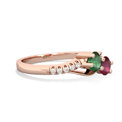 Lab Emerald Infinity Pave Two Stone 14K Rose Gold ring R5285