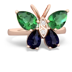 Lab Emerald Butterfly 14K Rose Gold ring R2215