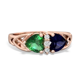 Lab Emerald Celtic Knot Double Heart 14K Rose Gold ring R5040