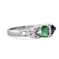 Lab Emerald Celtic Knot Double Heart 14K White Gold ring R5040