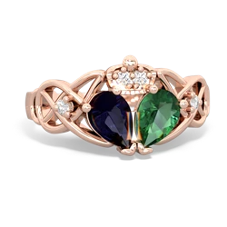 Lab Emerald 'One Heart' Celtic Knot Claddagh 14K Rose Gold ring R5322