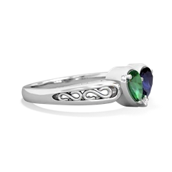 Lab Emerald Filligree 'One Heart' 14K White Gold ring R5070