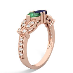 Lab Emerald Diamond Butterflies 14K Rose Gold ring R5601