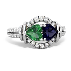 Lab Emerald Art-Deco Keepsake 14K White Gold ring R5630