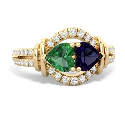 Lab Emerald Art-Deco Keepsake 14K Yellow Gold ring R5630