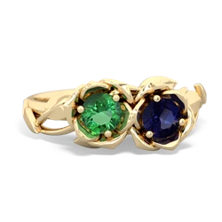 Lab Emerald Rose Garden 14K Yellow Gold ring R5510