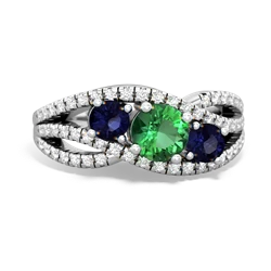 Lab Emerald Three Stone Aurora 14K White Gold ring R3080