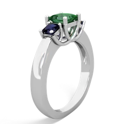 Lab Emerald Three Stone Trellis 14K White Gold ring R4015