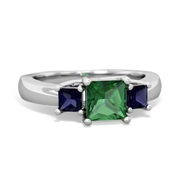 Lab Emerald Three Stone Trellis 14K White Gold ring R4015