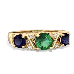 Lab Emerald Hugs And Kisses 14K Yellow Gold ring R5016