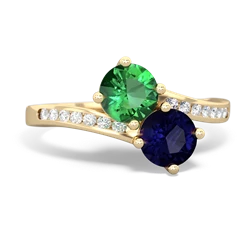 Lab Emerald Channel Set Two Stone 14K Yellow Gold ring R5303