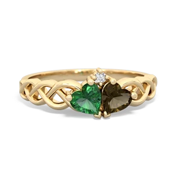 Lab Emerald Heart To Heart Braid 14K Yellow Gold ring R5870