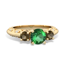 Lab Emerald Art Deco Eternal Embrace Engagement 14K Yellow Gold ring C2003