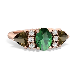 Lab Emerald Antique Style Three Stone 14K Rose Gold ring R2186