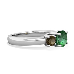 Lab Emerald Three Stone Round Trellis 14K White Gold ring R4018