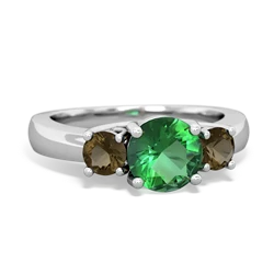 Lab Emerald Three Stone Round Trellis 14K White Gold ring R4018