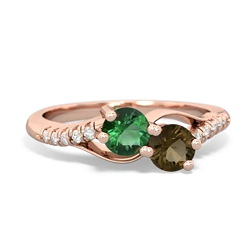 Lab Emerald Infinity Pave Two Stone 14K Rose Gold ring R5285