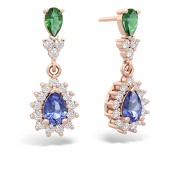 Lab Emerald Halo Pear Dangle 14K Rose Gold earrings E1882