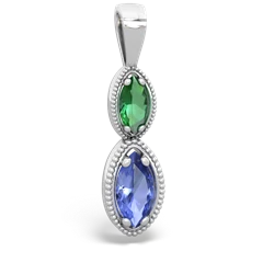 Lab Emerald Antique-Style Halo 14K White Gold pendant P5700