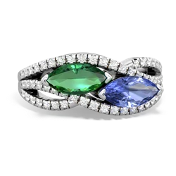 Lab Emerald Diamond Rivers 14K White Gold ring R3070