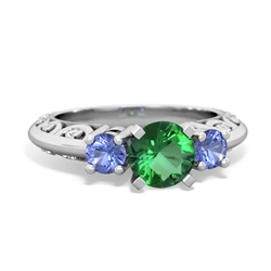 Lab Emerald Art Deco Eternal Embrace Engagement 14K White Gold ring C2003