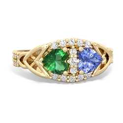 Lab Emerald Sparkling Celtic Knot 14K Yellow Gold ring R2645