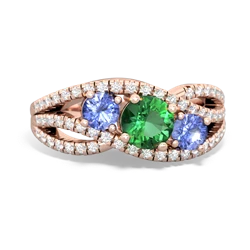 Lab Emerald Three Stone Aurora 14K Rose Gold ring R3080