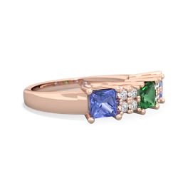 Lab Emerald Three Stone Diamond Cluster 14K Rose Gold ring R2592