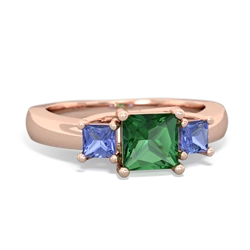 Lab Emerald Three Stone Trellis 14K Rose Gold ring R4015