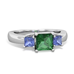 Lab Emerald Three Stone Trellis 14K White Gold ring R4015