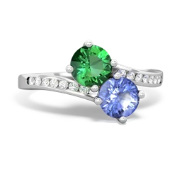 Lab Emerald Channel Set Two Stone 14K White Gold ring R5303