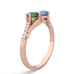 Lab Emerald Infinity Pave Two Stone 14K Rose Gold ring R5285