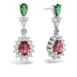 Lab Emerald Halo Pear Dangle 14K White Gold earrings E1882