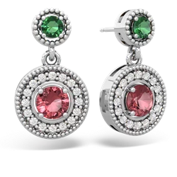 Lab Emerald Halo Dangle 14K White Gold earrings E5319